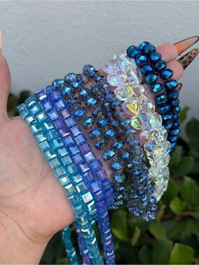 Bulk Curated Bead Strand Set - Faceted Blue Chunky Glass Beads